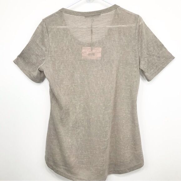 Essentials by Milano Taupe Gauzy Knit Stud Embellished Lightweight Short Sleeve - Picture 9 of 14